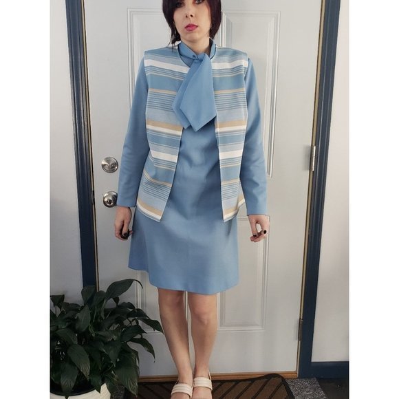 Vintage 70s Polyester‎ Dress with Vest Set - Picture 1 of 5